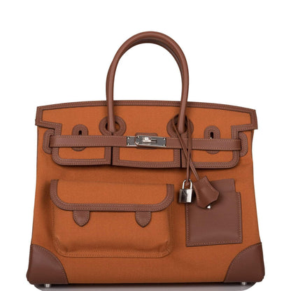 Hermes Marron Inde Swift and Gold Toile Canvas "Cargo" Birkin 35cm Palladium Hardware - image 1
