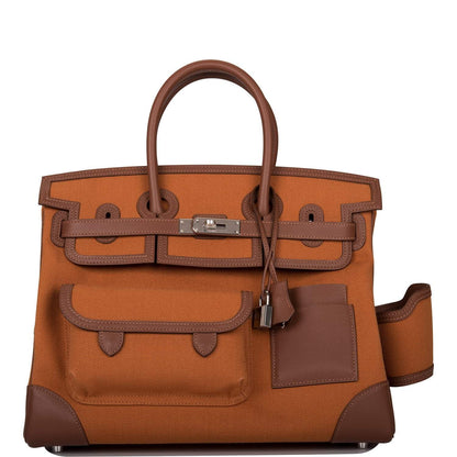 Hermes Marron Inde Swift and Gold Toile Canvas "Cargo" Birkin 35cm Palladium Hardware - image 2