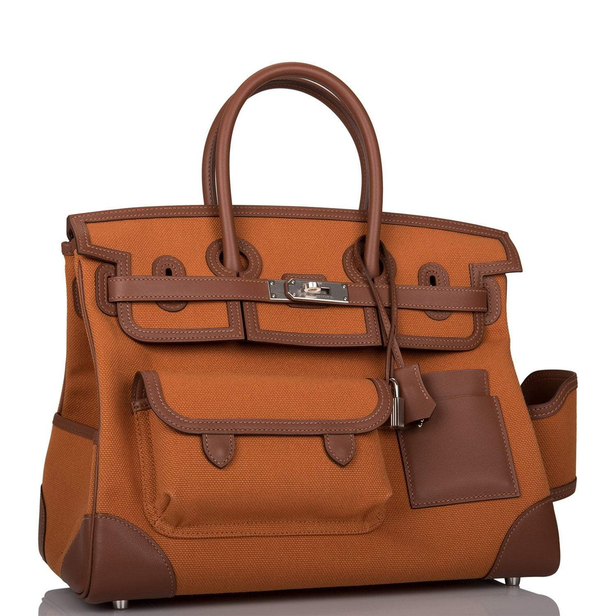 Hermes Marron Inde Swift and Gold Toile Canvas "Cargo" Birkin 35cm Palladium Hardware - image 3