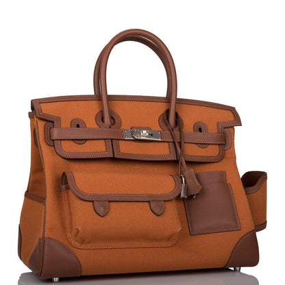 Hermes Marron Inde Swift and Gold Toile Canvas "Cargo" Birkin 35cm Palladium Hardware - image 3