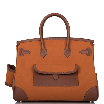 Hermes Marron Inde Swift and Gold Toile Canvas "Cargo" Birkin 35cm Palladium Hardware - image 5