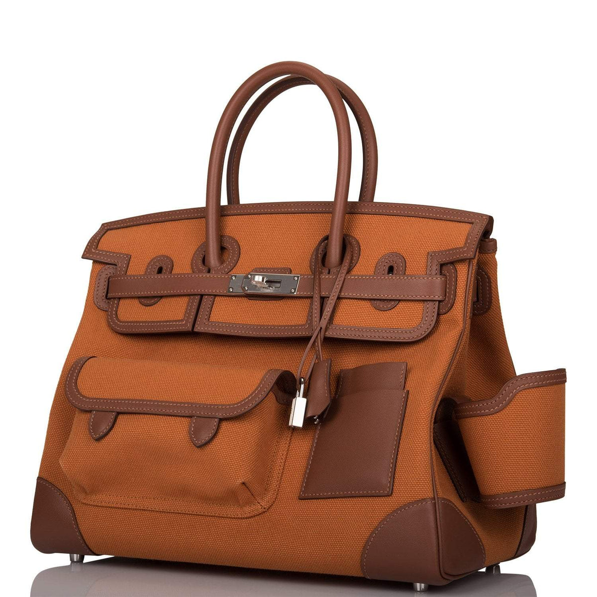 Hermes Marron Inde Swift and Gold Toile Canvas "Cargo" Birkin 35cm Palladium Hardware - image 6
