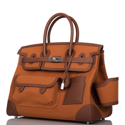 Hermes Marron Inde Swift and Gold Toile Canvas "Cargo" Birkin 35cm Palladium Hardware - image 6