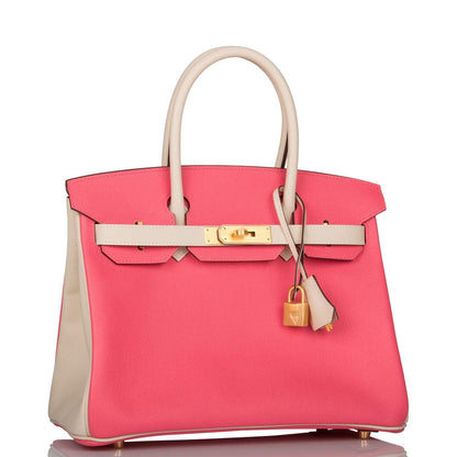 Hermes Birkin 30cm Bi-Color Craie and Rose Azalee Epsom Brushed Gold Hardware - image 2