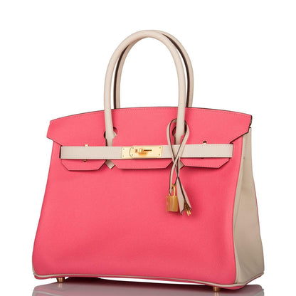 Hermes Birkin 30cm Bi-Color Craie and Rose Azalee Epsom Brushed Gold Hardware - image 5