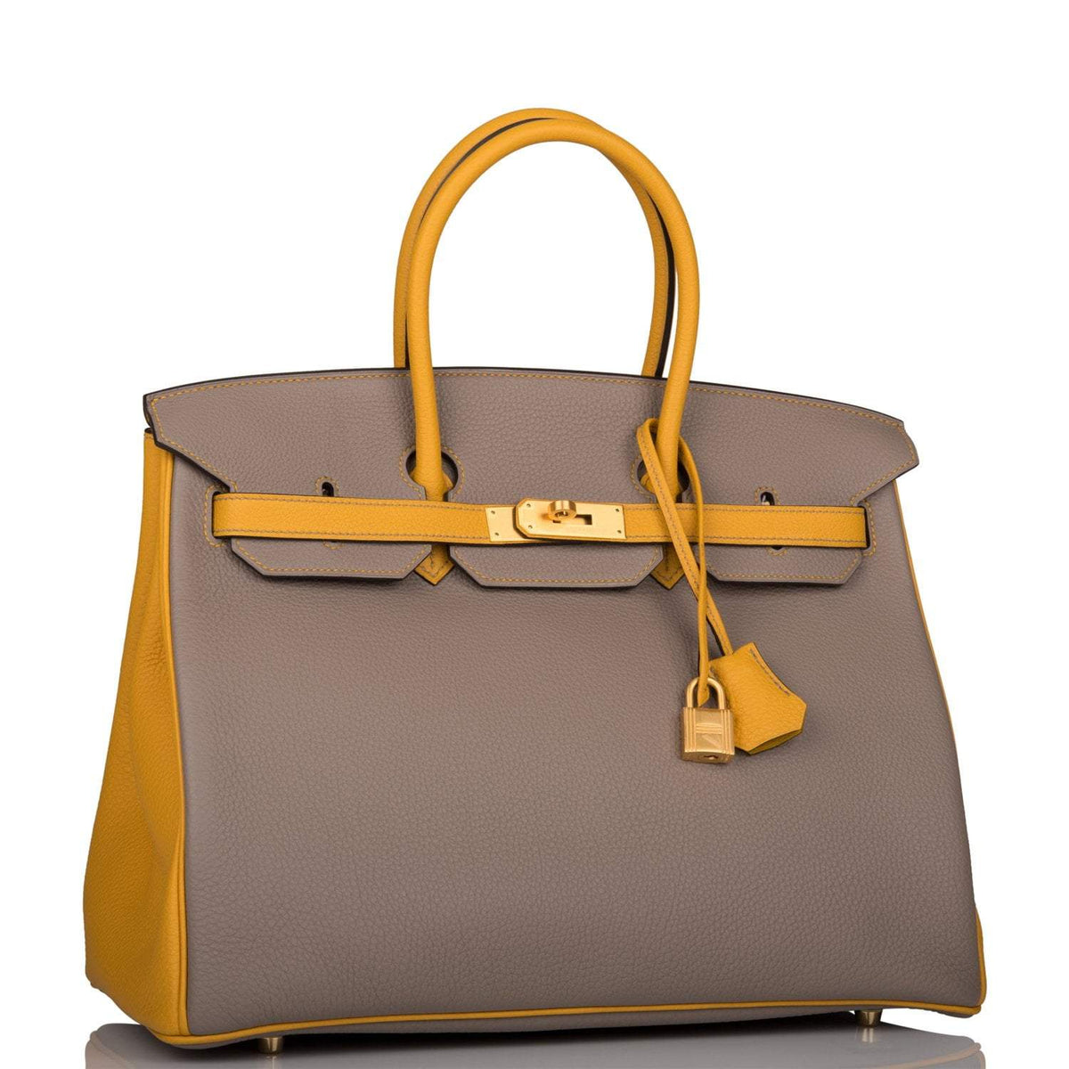 Hermes Birkin 35 Etoupe and Jaune Ambre Togo Brushed Gold Hardware - image 2