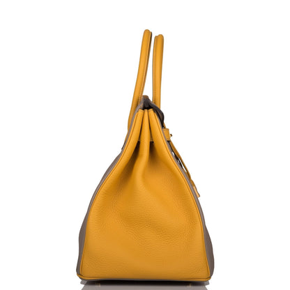 Hermes Birkin 35 Etoupe and Jaune Ambre Togo Brushed Gold Hardware - image 3