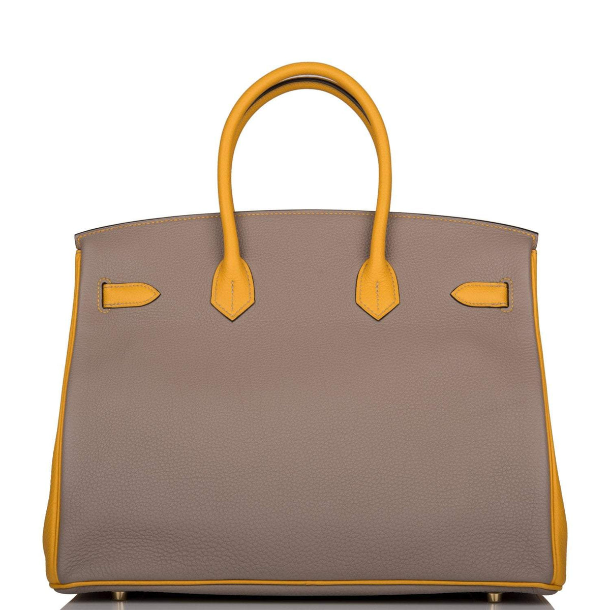 Hermes Birkin 35 Etoupe and Jaune Ambre Togo Brushed Gold Hardware - image 4