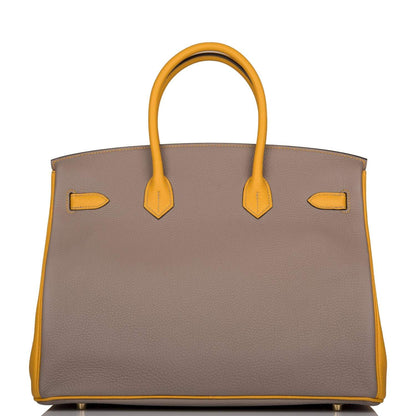 Hermes Birkin 35 Etoupe and Jaune Ambre Togo Brushed Gold Hardware - image 4