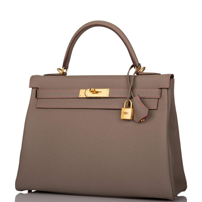 Hermes Horseshoe Stamp (HSS) Gris Asphalte Verso Togo Retourne Kelly 32cm Brushed Gold Hardware - image 5