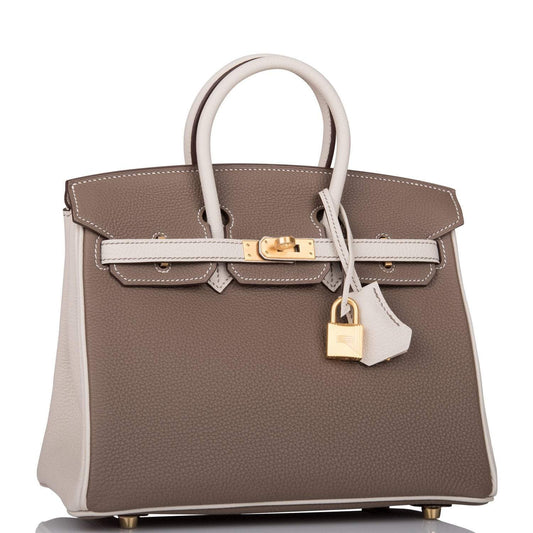 Hermes Birkin 25 Etoupe and Craie Togo Brushed Gold Hardware - image 1