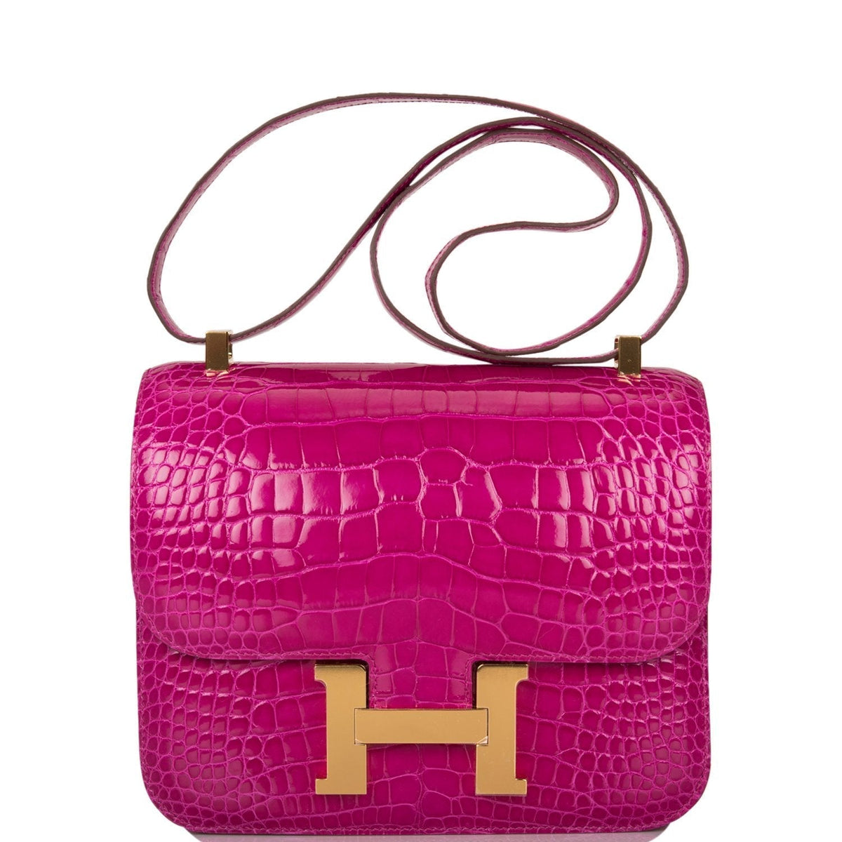 Hermès Rose Scheherazade Shiny Alligator Constance 24cm Gold Hardware - photo 1