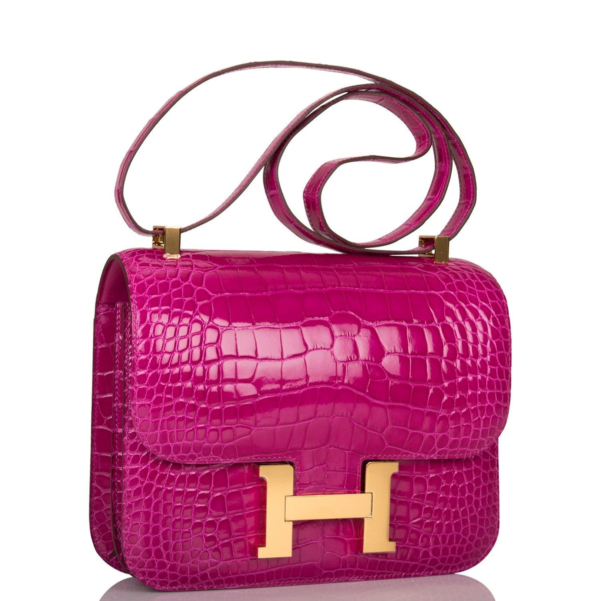 Hermès Rose Scheherazade Shiny Alligator Constance 24cm Gold Hardware - photo 2