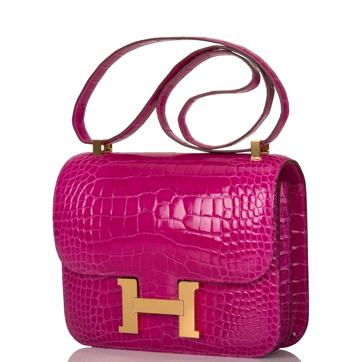Hermès Rose Scheherazade Shiny Alligator Constance 24cm Gold Hardware - photo 5