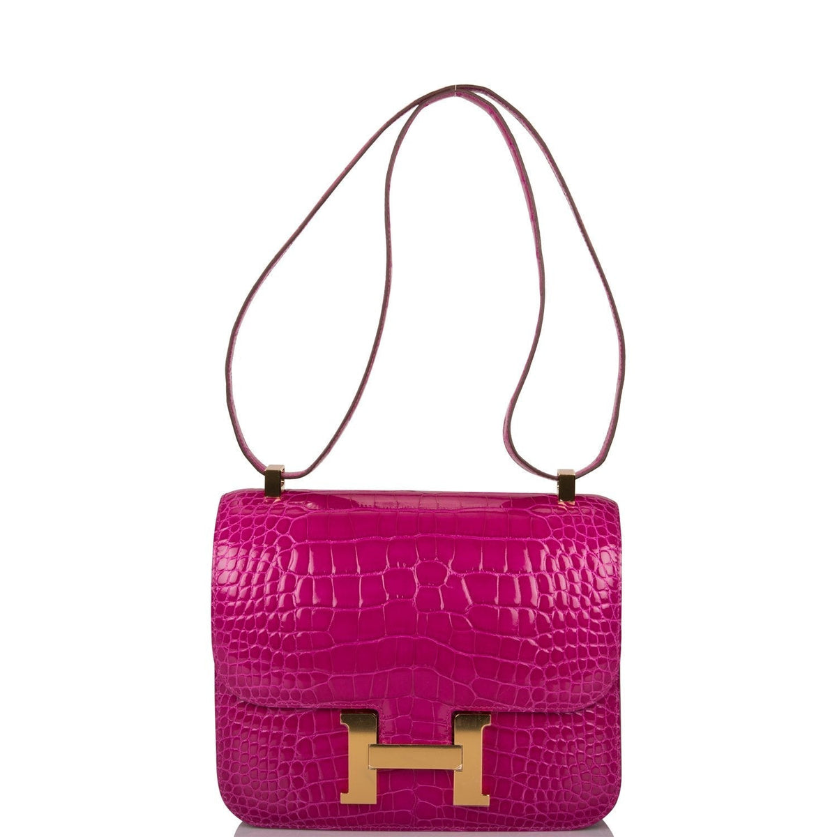 Hermès Rose Scheherazade Shiny Alligator Constance 24cm Gold Hardware - photo 7