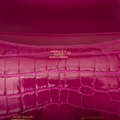 Hermès Rose Scheherazade Shiny Alligator Constance 24cm Gold Hardware - photo 8
