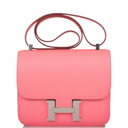 Hermes Rose D'Ete Verso Evercolor Constance 24cm Palladium Hardware - image 1