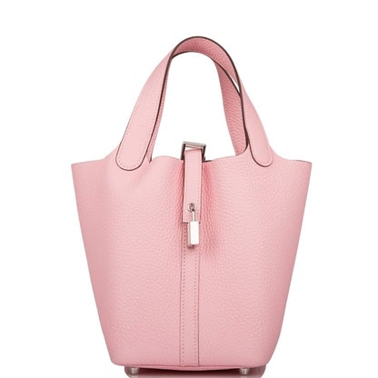 Hermes Rose Sakura Clemence Picotin Lock 18cm Palladium Hardware - image 1