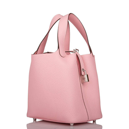 Hermes Rose Sakura Clemence Picotin Lock 18cm Palladium Hardware - image 2