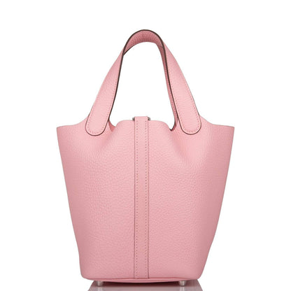 Hermes Rose Sakura Clemence Picotin Lock 18cm Palladium Hardware - image 4