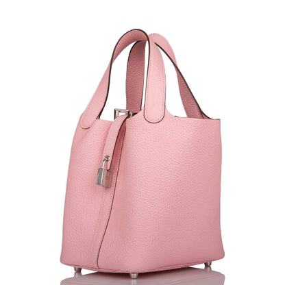 Hermes Rose Sakura Clemence Picotin Lock 18cm Palladium Hardware - image 5