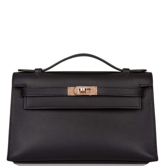 Hermès Black Swift Mini Kelly Pochette Rose Gold Hardware - photo 1