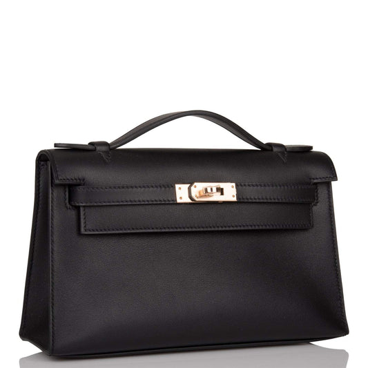 Hermès Black Swift Mini Kelly Pochette Rose Gold Hardware - photo 2