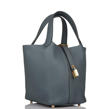 Hermès Bleu Orage Clemence Picotin Lock 18cm Gold Hardware - photo 2