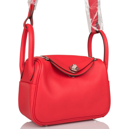 Hermès Rouge de Coeur Swift Mini Lindy Palladium Hardware - photo 1