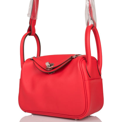 Hermès Rouge de Coeur Swift Mini Lindy Palladium Hardware - photo 4
