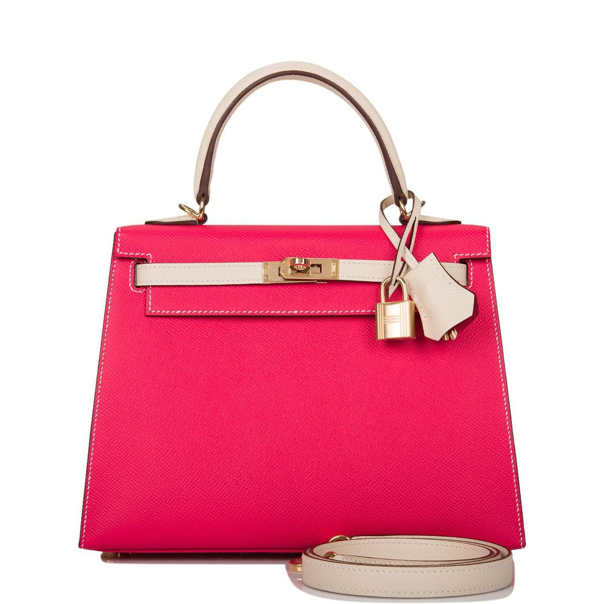 Hermes Kelly 25cm Bi-Color Rose Extreme and Craie Epsom Sellier Permabrass Hardware - image 1