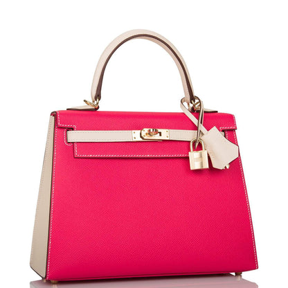 Hermes Kelly 25cm Bi-Color Rose Extreme and Craie Epsom Sellier Permabrass Hardware - image 2