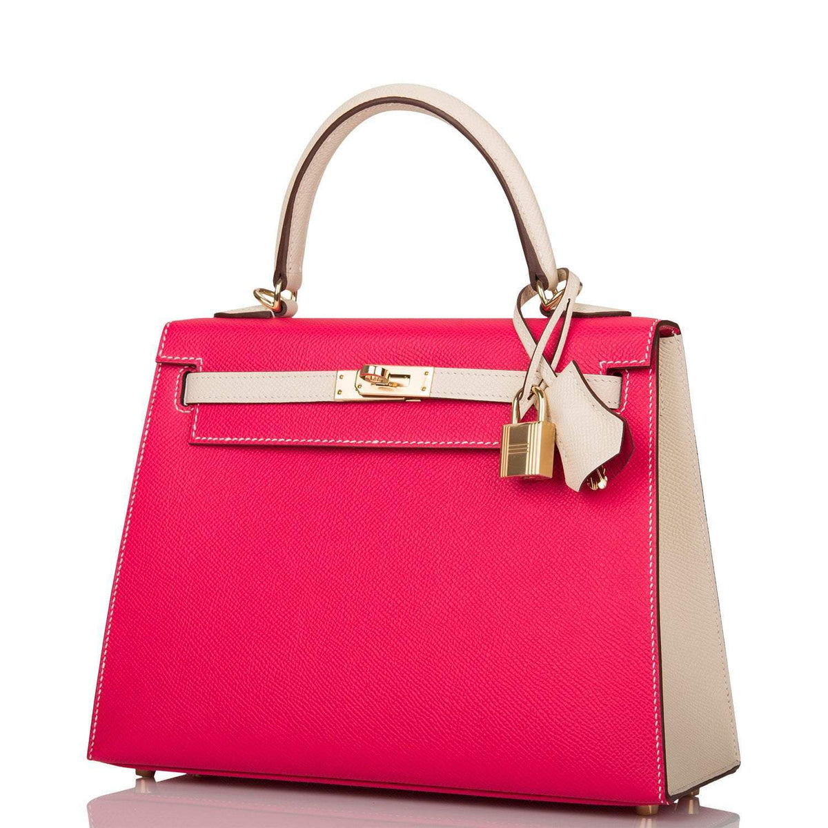 Hermes Kelly 25cm Bi-Color Rose Extreme and Craie Epsom Sellier Permabrass Hardware - image 5