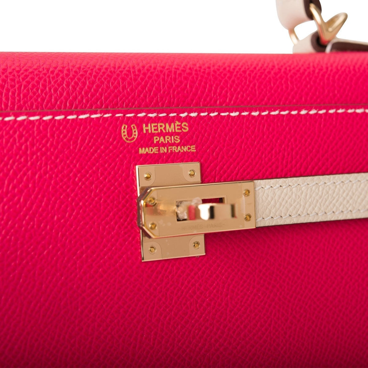Hermes Kelly 25cm Bi-Color Rose Extreme and Craie Epsom Sellier Permabrass Hardware - image 7