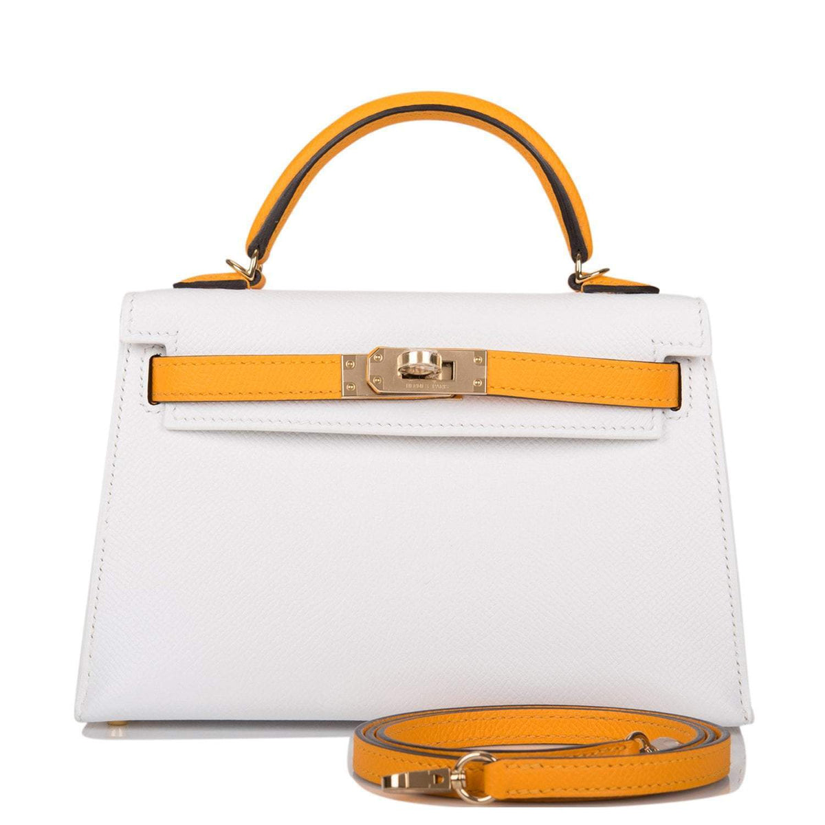 Hermes Horseshoe Stamp (HSS) White and Jaune D'Or Epsom Sellier Kelly 20cm Permabrass Hardware - image 1