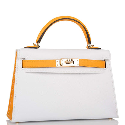 Hermes Horseshoe Stamp (HSS) White and Jaune D'Or Epsom Sellier Kelly 20cm Permabrass Hardware - image 2