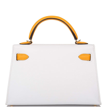 Hermes Horseshoe Stamp (HSS) White and Jaune D'Or Epsom Sellier Kelly 20cm Permabrass Hardware - image 4