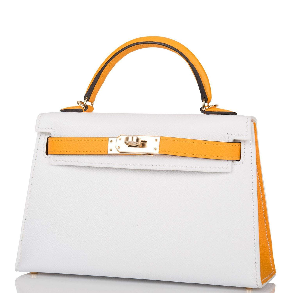 Hermes Horseshoe Stamp (HSS) White and Jaune D'Or Epsom Sellier Kelly 20cm Permabrass Hardware - image 5
