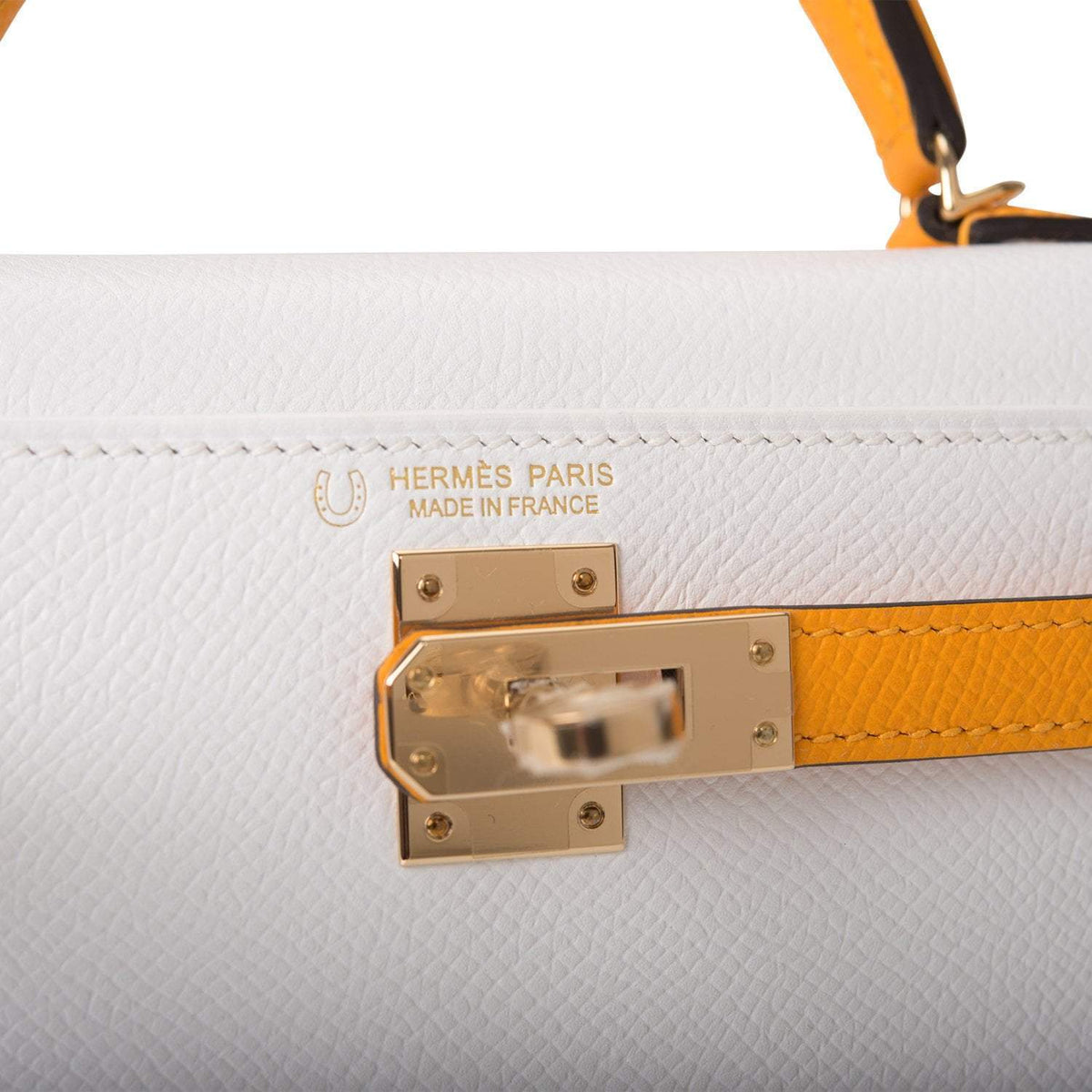 Hermes Horseshoe Stamp (HSS) White and Jaune D'Or Epsom Sellier Kelly 20cm Permabrass Hardware - image 7