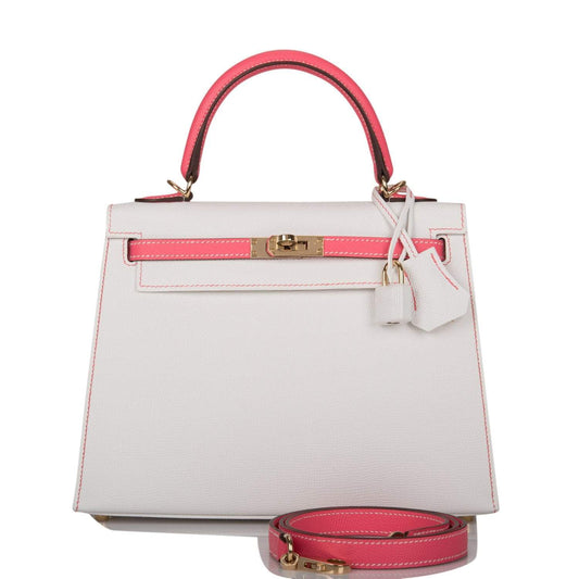 Hermes Horseshoe Stamp (HSS) Bi-Color White and Rose Azalee Epsom Sellier Kelly 25cm Permabrass Hardware - image 1