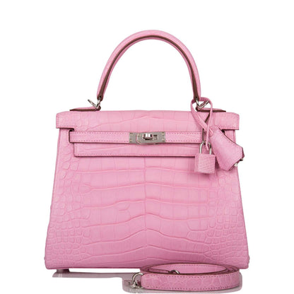 Hermès Bubblegum 5P Matte Alligator Retourne Kelly 25cm Palladium Hardware - photo 1