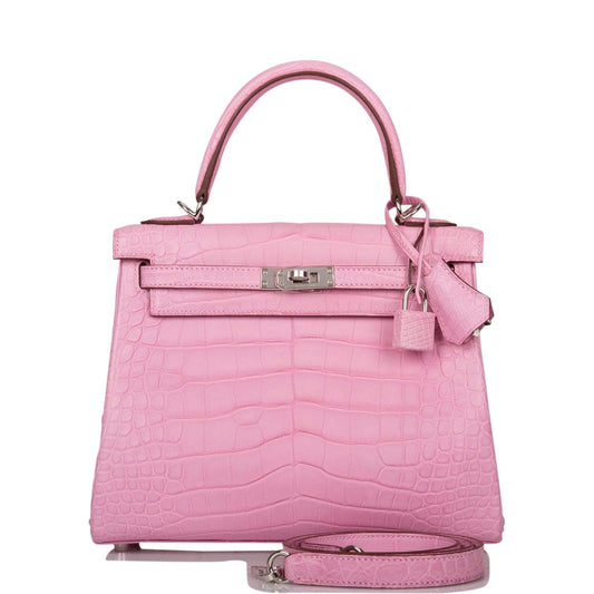 Hermès Bubblegum 5P Matte Alligator Retourne Kelly 25cm Palladium Hardware - photo 1