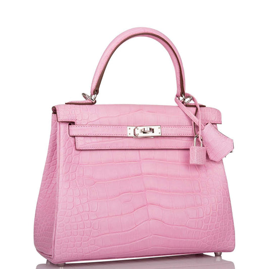 Hermès Bubblegum 5P Matte Alligator Retourne Kelly 25cm Palladium Hardware - photo 2
