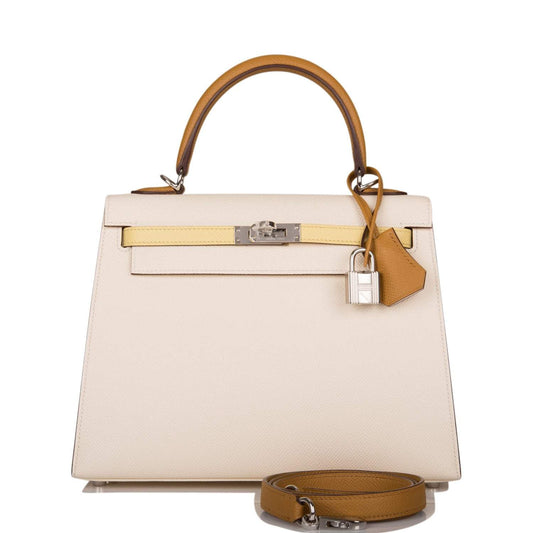 Hermes Kelly 25cm Epsom Sellier Tri-Color Nata, Jaune Poussin and Sesame Palladium Hardware - image 1