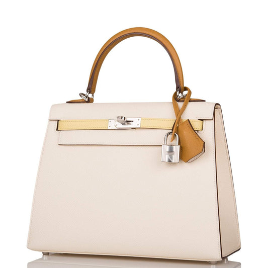 Hermes Kelly 25cm Epsom Sellier Tri-Color Nata, Jaune Poussin and Sesame Palladium Hardware - image 2