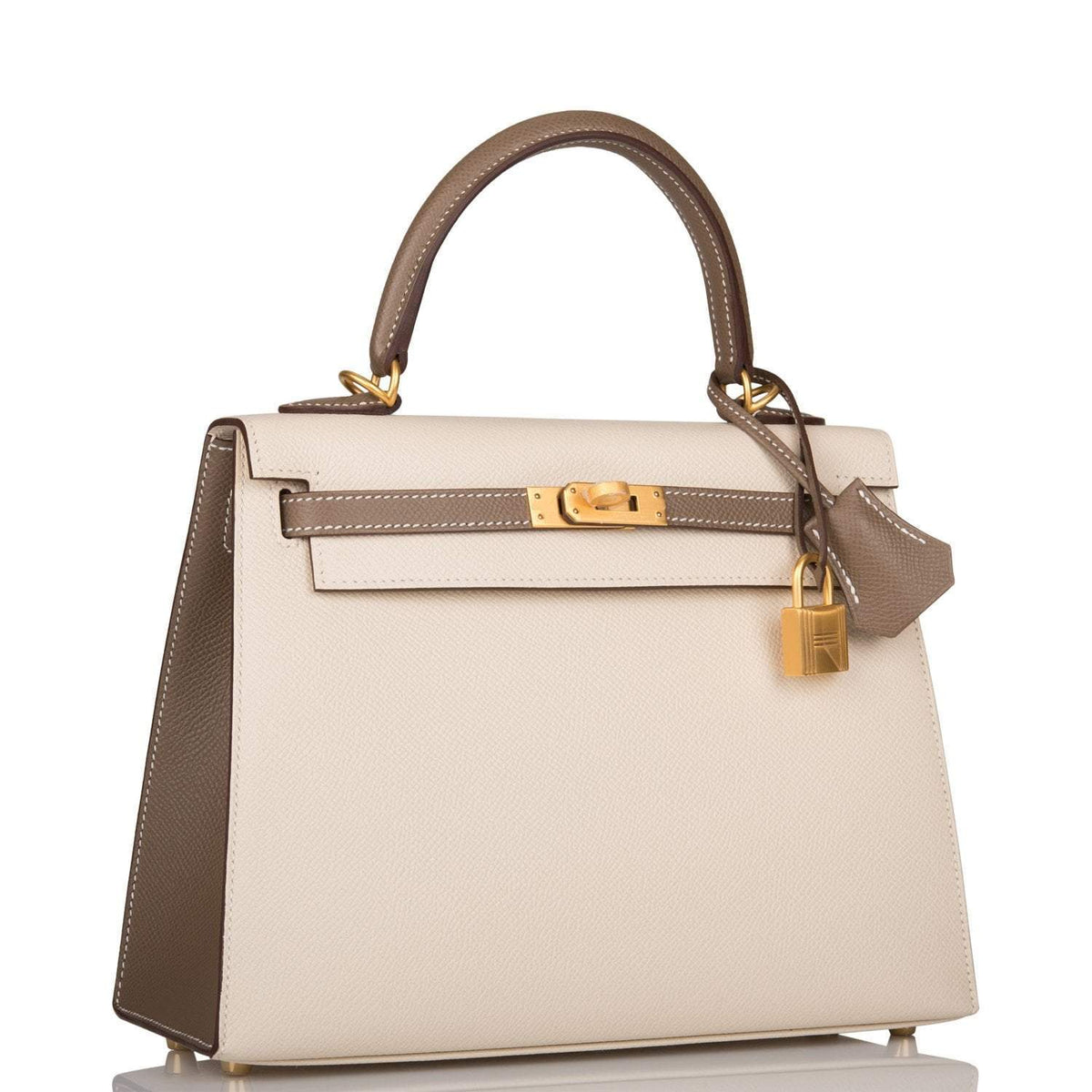 Hermes Kelly 25cm Bi-Color Craie and Etoupe Epsom Sellier Brushed Gold Hardware - image 2