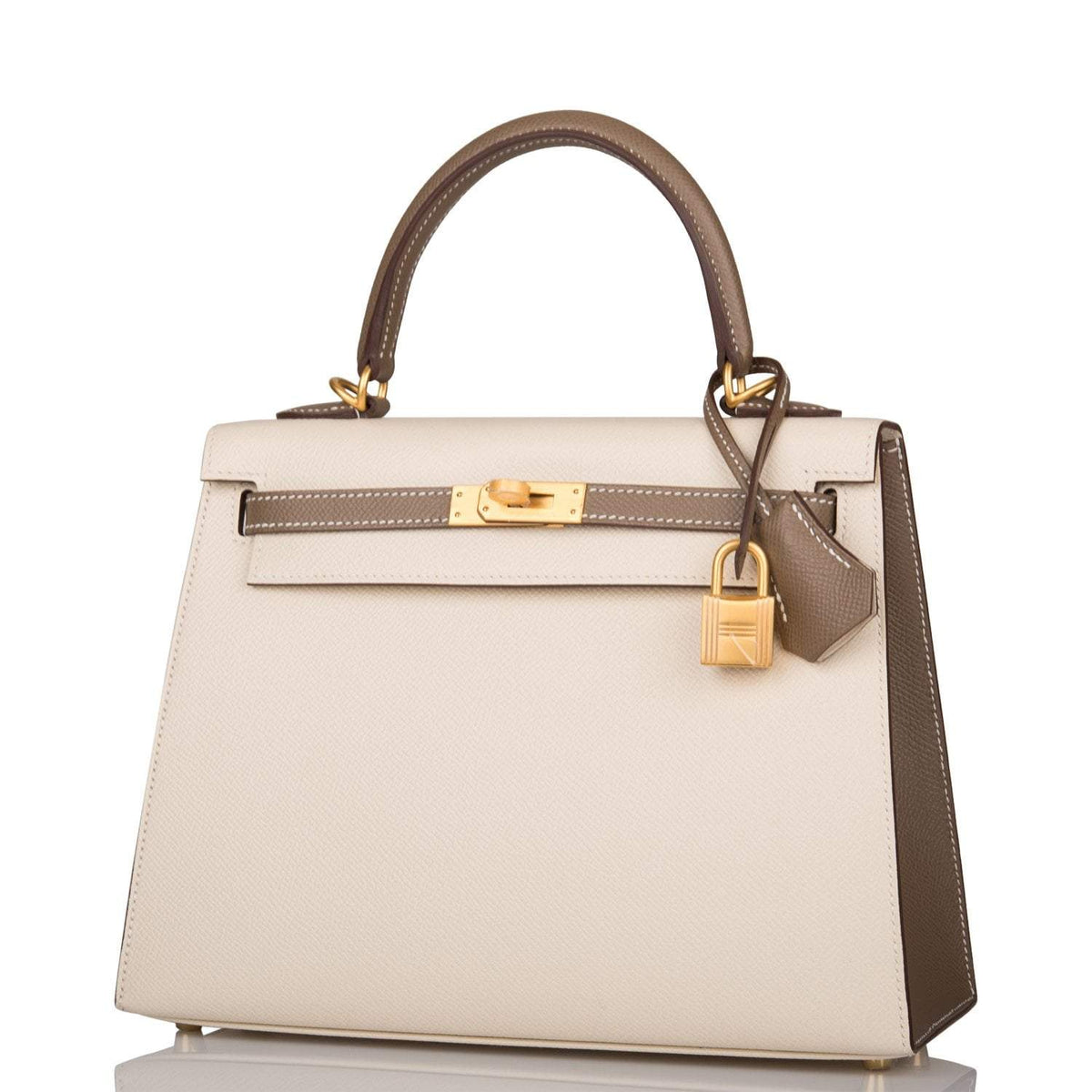 Hermes Kelly 25cm Bi-Color Craie and Etoupe Epsom Sellier Brushed Gold Hardware - image 5