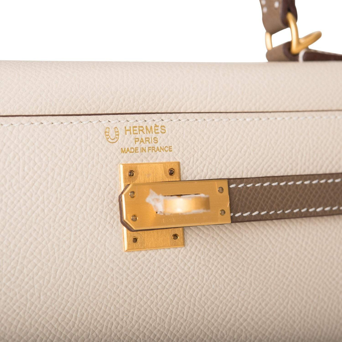 Hermes Kelly 25cm Bi-Color Craie and Etoupe Epsom Sellier Brushed Gold Hardware - image 7
