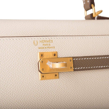 Hermes Kelly 25cm Bi-Color Craie and Etoupe Epsom Sellier Brushed Gold Hardware - image 7