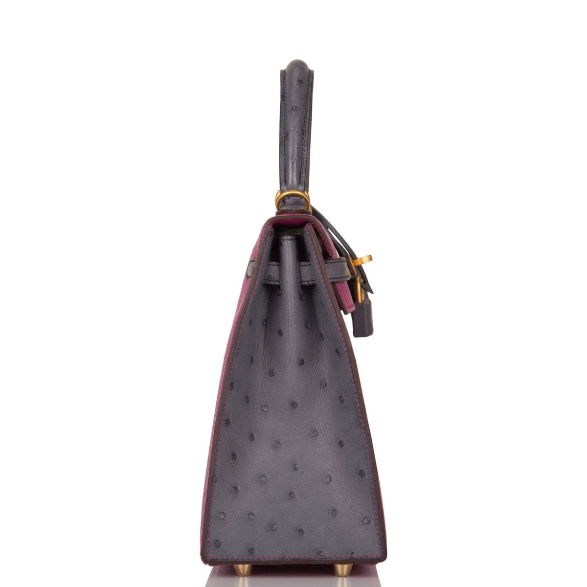Hermes Horseshoe Stamp (HSS) Bi-Color Rose Pourpre and Gris Agate Ostrich Sellier Kelly 25cm Brushed Gold Hardware - image 3